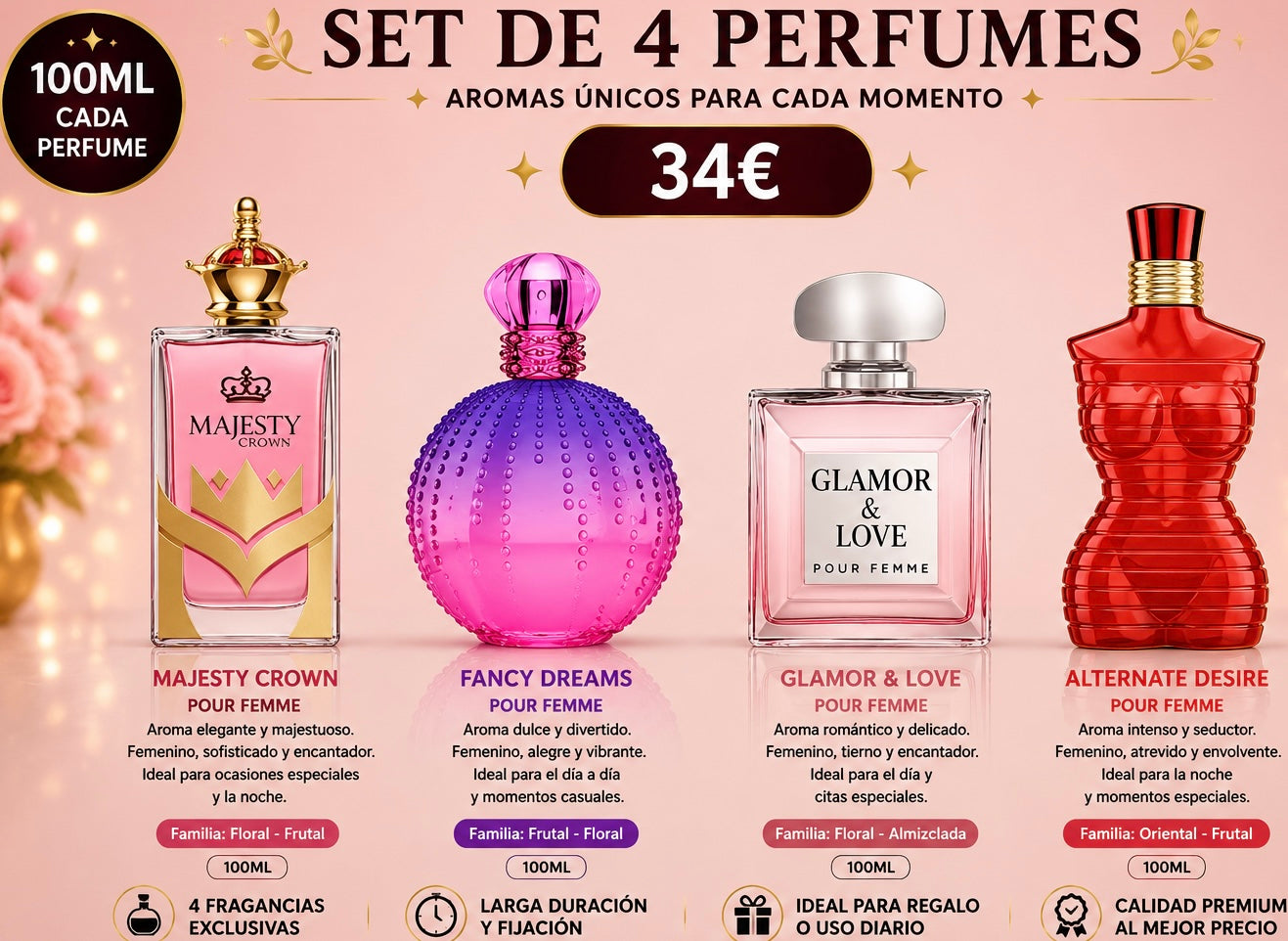 Juego de 4 perfumes para mujer AVE053