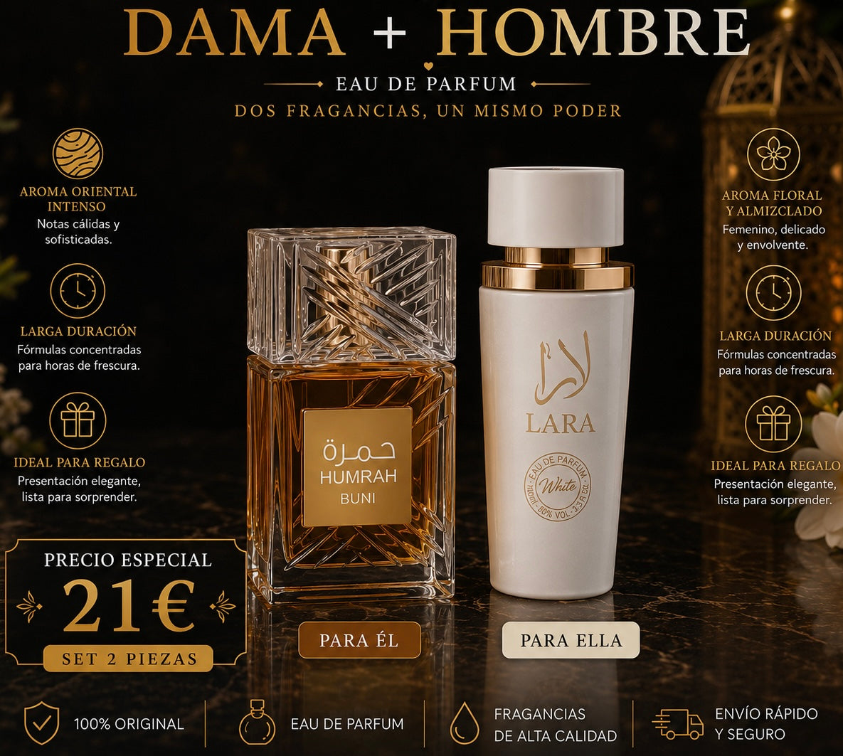 Set DE 1 PARFUMES orientales (1 PARA EL & 1 PARA ELLA) AVE025