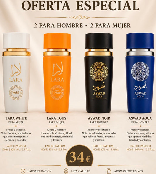 Set de 4 perfumes orientales (2 para mujer + 2 para hombre) AVE015