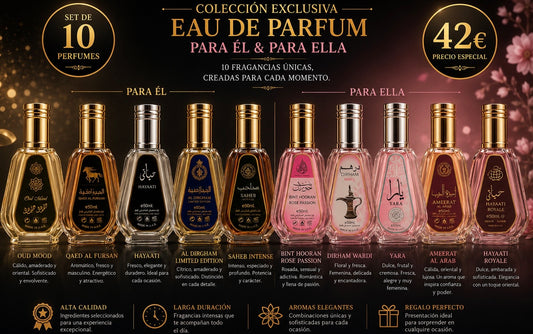 Set DE 10 PARFUMES orientales (5 PARA EL & 5 PARA ELLA) AVE012
