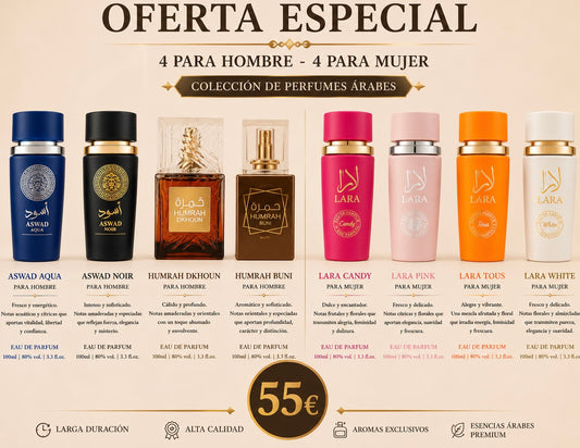 Set DE 8 PARFUMES orientales (4 PARA EL & 4 PARA ELLA) AVE020