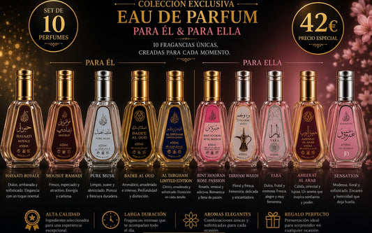 Set DE 10 PARFUMES orientales  (5 PARA EL & 5 PARA ELLA) AVE051
